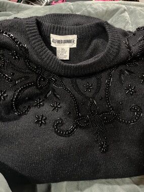 Alfred Dunner Black Beaded Crewneck Sweater